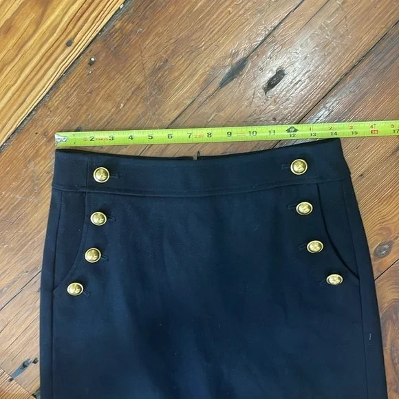 Anne Taylor Loft Sailor Pencil Black and Gold Skirt with gold buttons size 2 - Picture 4 of 10